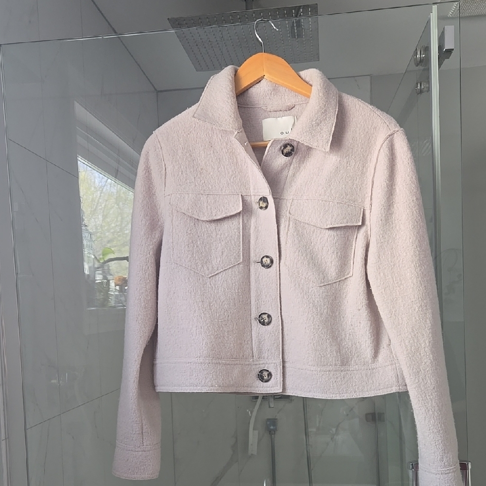 Oui Light Pink Cropped Teddy Wool Jacket